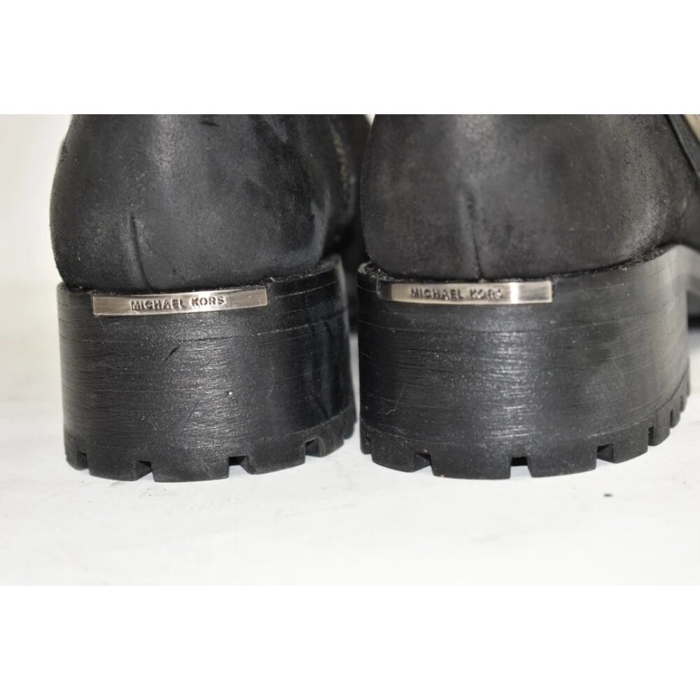 $240 MICHAEL KORS BLACK LEATHER SILVER MOTO BIKER CHUNKY BOOT 10 (TPO17) - Picture 6 of 8
